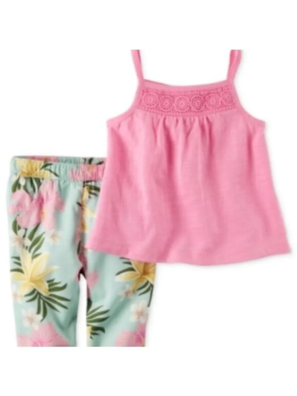 Carter's 2-Pc. Cotton Crochet-Detail Tank & Floral-Print Leggings Set, Size 3m